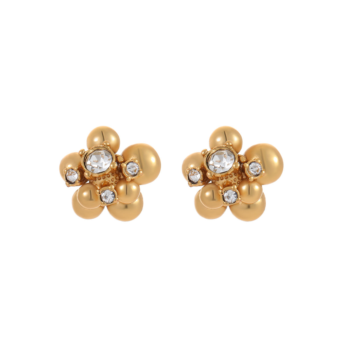 Zircon Beads Floral Stainless Steel Studs Special Interest Design Temperamental Cold Earrings