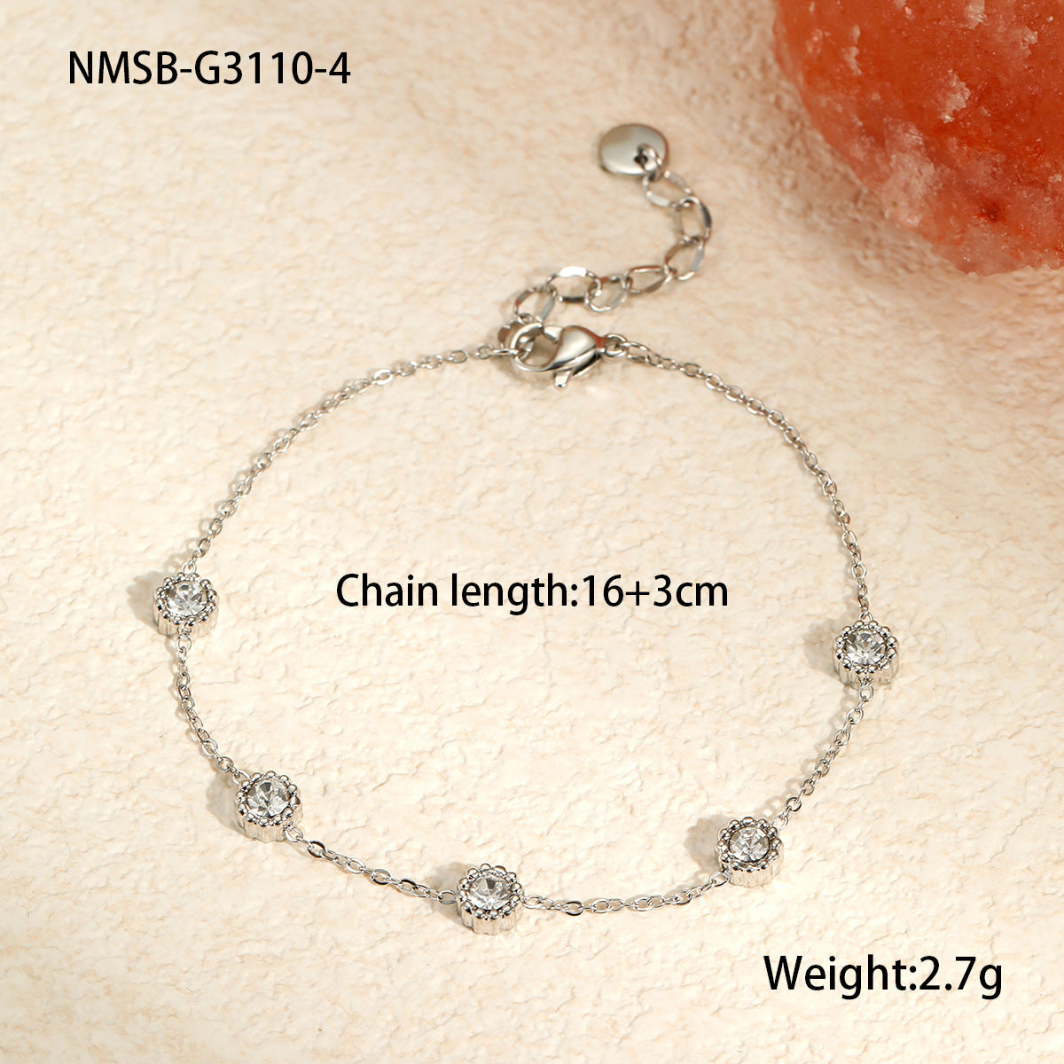 NMSB-G3110-4 Steel White Zirconium Bracelet