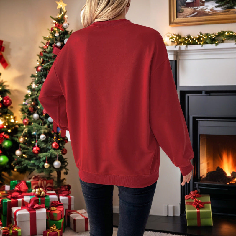 Christmas Clothing Autumn Crew Neck Red Sweatshirt Women