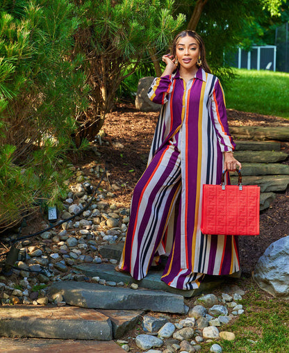 Autumn Sexy Women Wear Printed Striped Long Sleeve Cardigan Single Breasted Suit