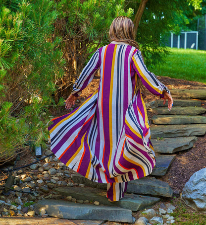 Autumn Sexy Women Wear Printed Striped Long Sleeve Cardigan Single Breasted Suit