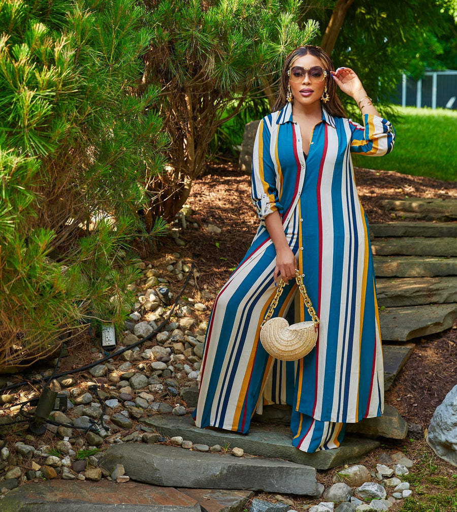 Autumn Sexy Women Wear Printed Striped Long Sleeve Cardigan Single Breasted Suit