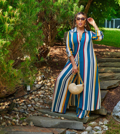 Autumn Sexy Women Wear Printed Striped Long Sleeve Cardigan Single Breasted Suit