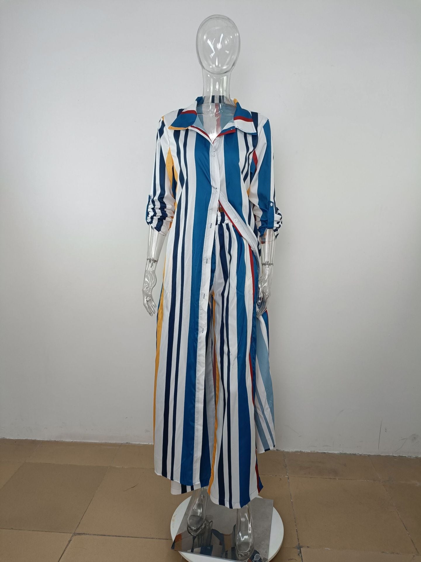 Autumn Sexy Women Wear Printed Striped Long Sleeve Cardigan Single Breasted Suit