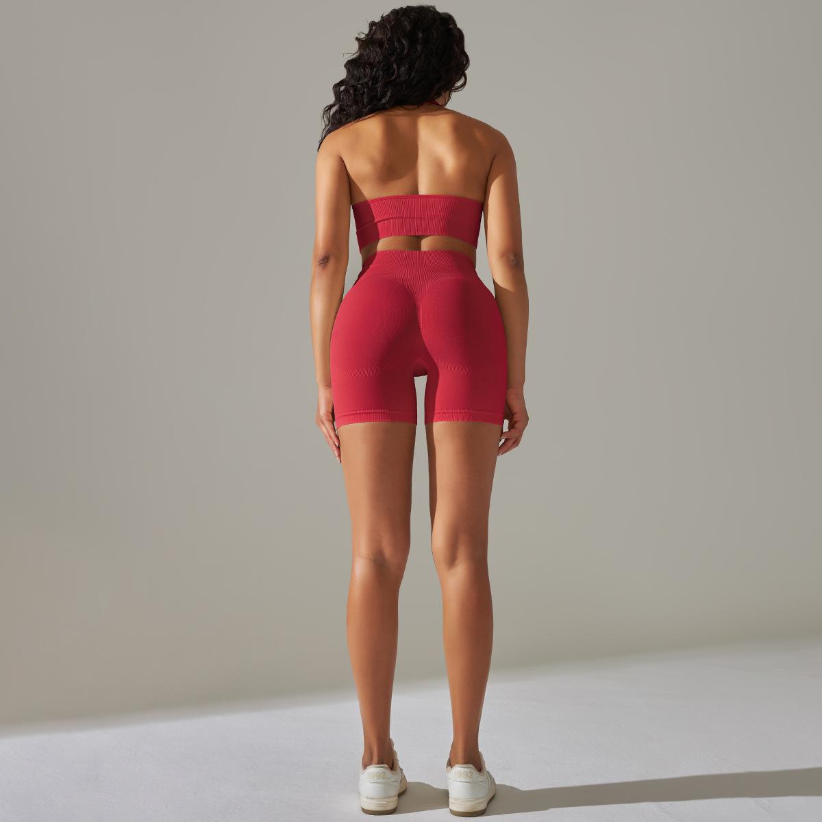 Seamless Yoga Suit Women High Waist Belly Contracting Close-Fitting Sports Bra Fitness Yoga Pants Two Piece Suit