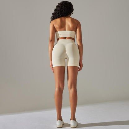 Seamless Yoga Suit Women High Waist Belly Contracting Close-Fitting Sports Bra Fitness Yoga Pants Two Piece Suit