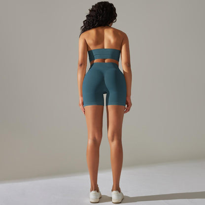 Seamless Yoga Suit Women High Waist Belly Contracting Close-Fitting Sports Bra Fitness Yoga Pants Two Piece Suit