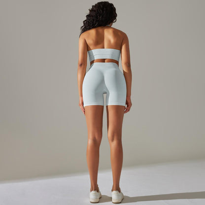 Seamless Yoga Suit Women High Waist Belly Contracting Close-Fitting Sports Bra Fitness Yoga Pants Two Piece Suit