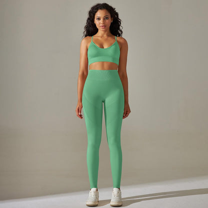 Knitted Breathable Yoga Clothes Sexy Beauty Back Sports Bra High Waist Belly Contracting Hip Lifting Tights Fitness Suit