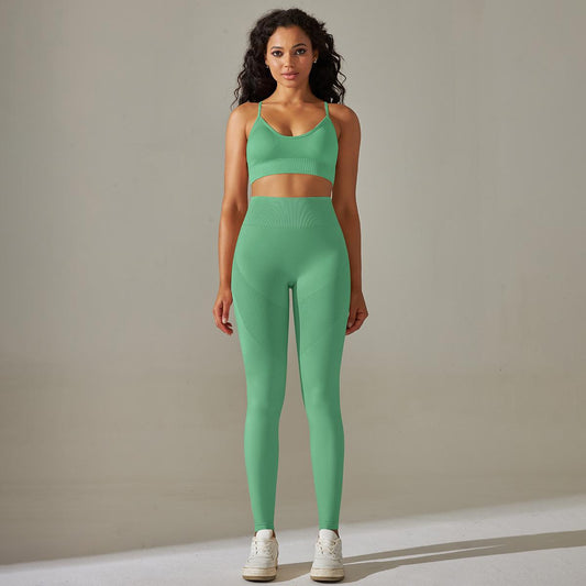 Knitted Breathable Yoga Clothes Sexy Beauty Back Sports Bra High Waist Belly Contracting Hip Lifting Tights Fitness Suit