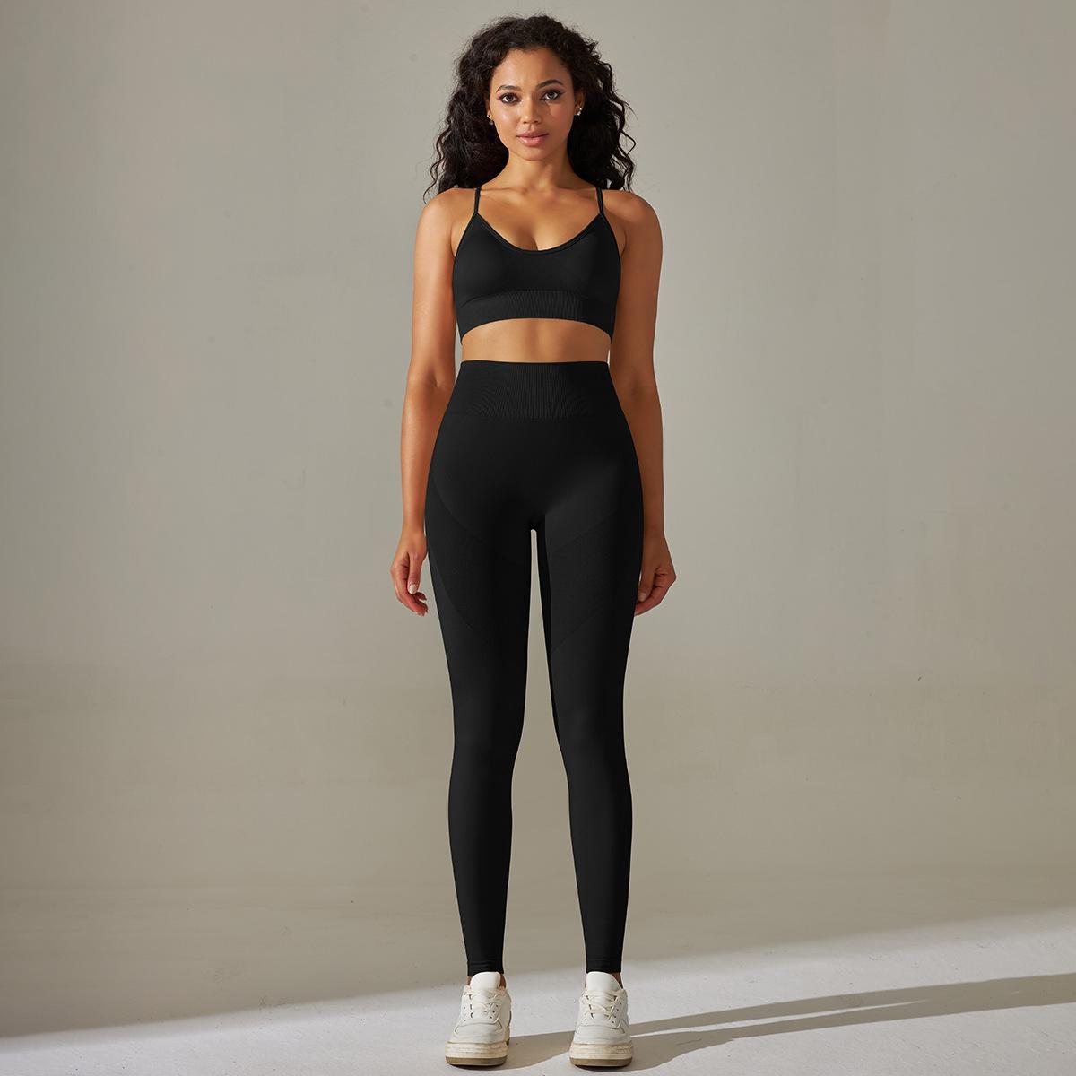 Knitted Breathable Yoga Clothes Sexy Beauty Back Sports Bra High Waist Belly Contracting Hip Lifting Tights Fitness Suit