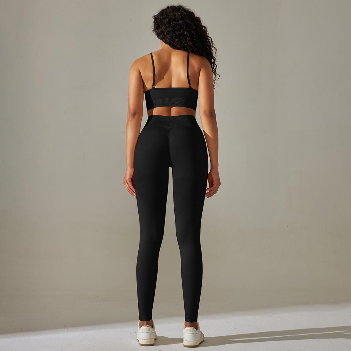 Knitted Breathable Yoga Clothes Sexy Beauty Back Sports Bra High Waist Belly Contracting Hip Lifting Tights Fitness Suit