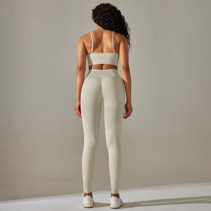 Knitted Breathable Yoga Clothes Sexy Beauty Back Sports Bra High Waist Belly Contracting Hip Lifting Tights Fitness Suit