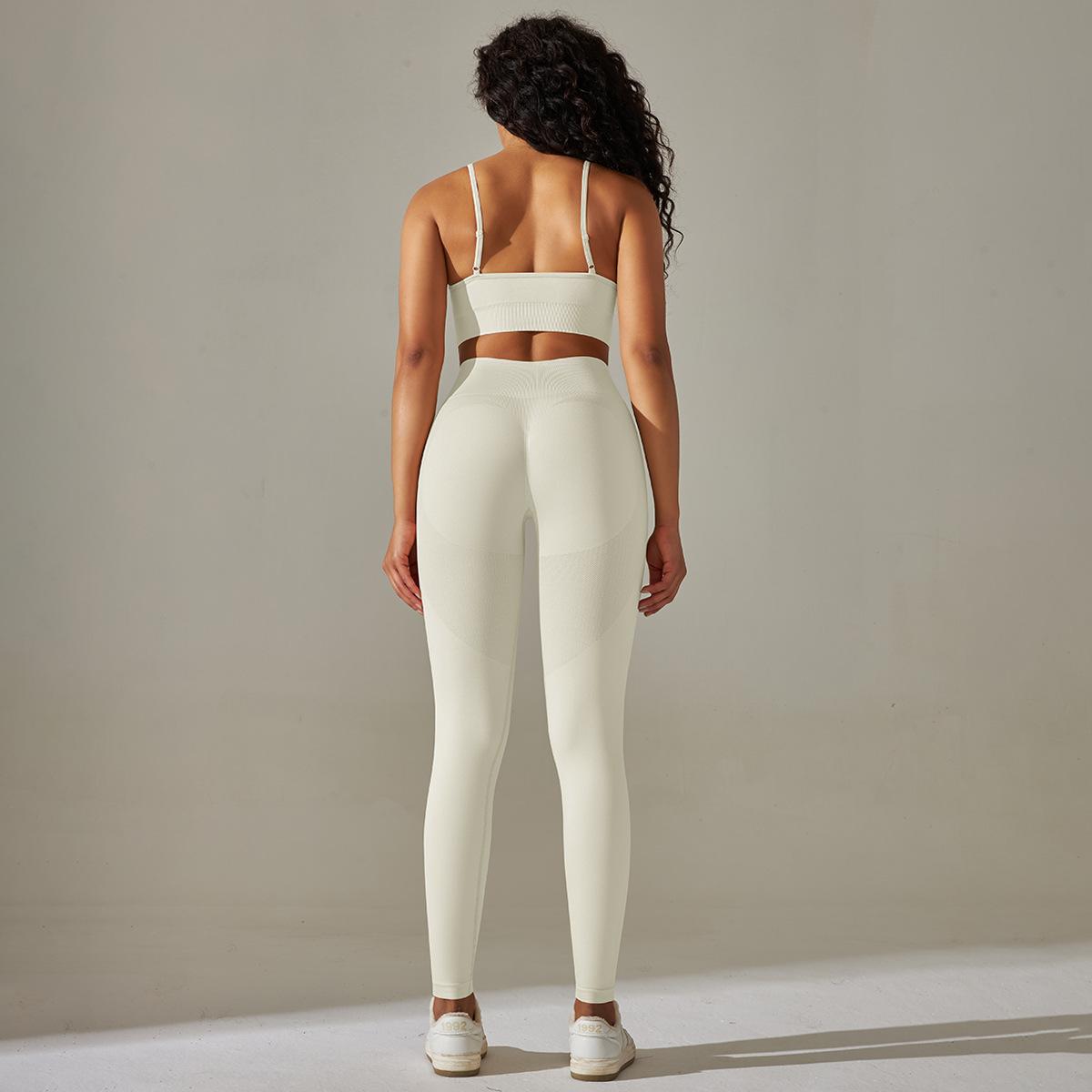 Knitted Breathable Yoga Clothes Sexy Beauty Back Sports Bra High Waist Belly Contracting Hip Lifting Tights Fitness Suit