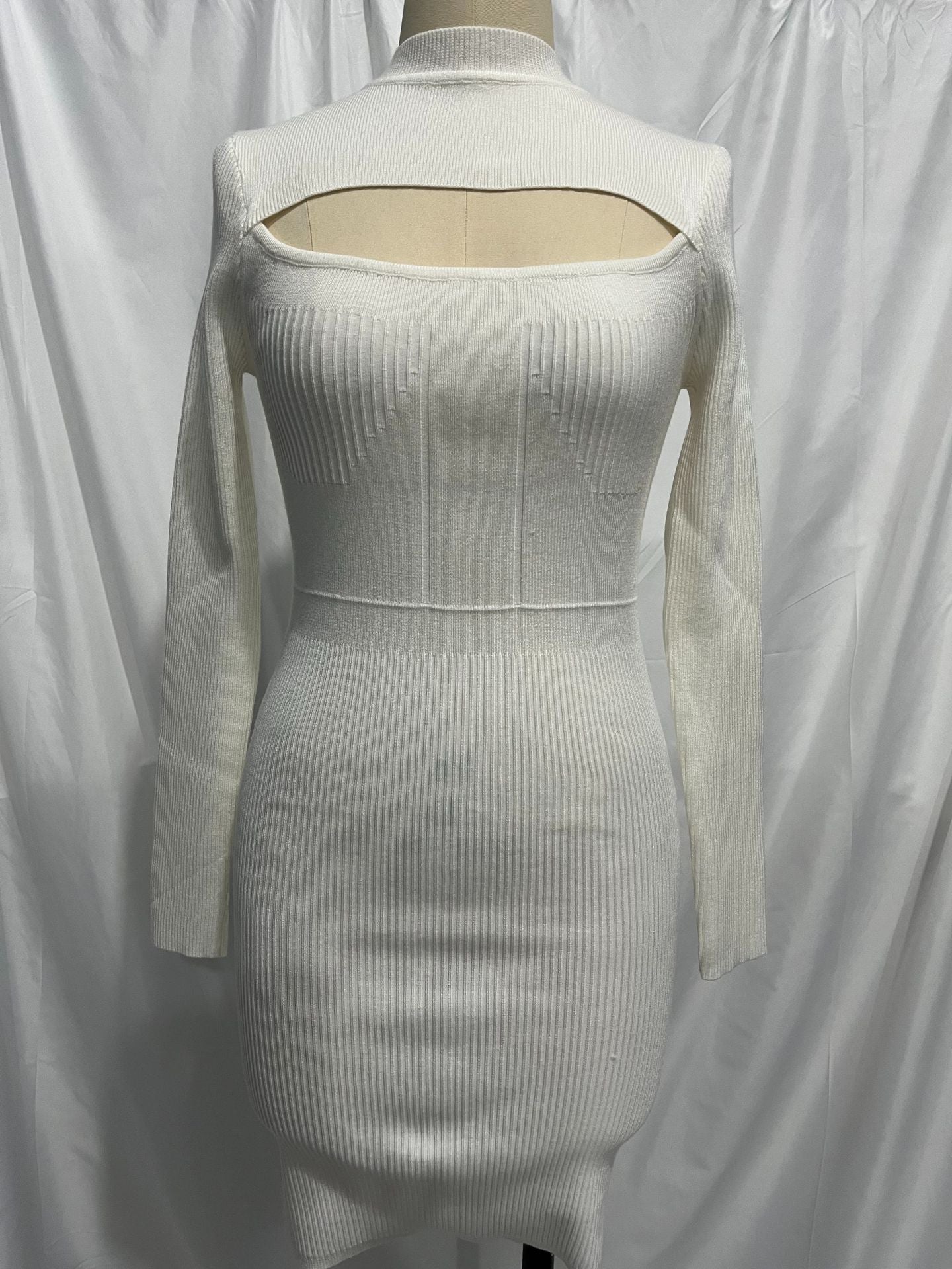 Long Sleeve Knitted Dress Autumn Winter Hollow Out Cutout Sexy Skinny Short Dress