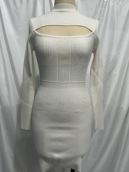 Long Sleeve Knitted Dress Autumn Winter Hollow Out Cutout Sexy Skinny Short Dress