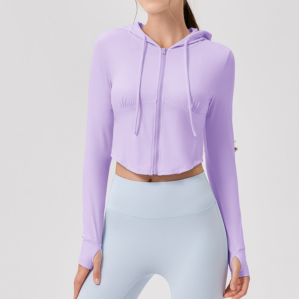 Lycra Yoga Jacket Women Fall Winter Hooded Zipper Sport Cardigan Slim Fit Slim Look Running Fitness Yoga Wear Top