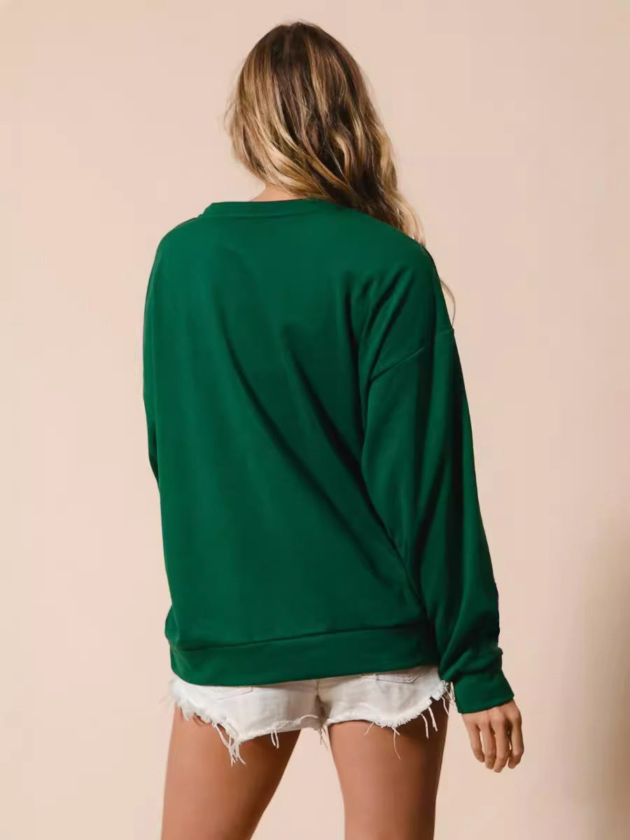 Autumn Winter Women Clothing Christmas House Sequined Sweatshirt Casual Top Women