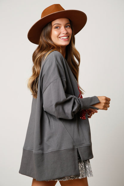 Autumn Winter Wome Christmas Confectionery Cup Sequined Sweatshirt Casual Loose Top Women