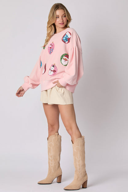 Autumn Winter Women Clothing Christmas Egg Sequ Long Sleeve Loose Sweatshirt Pullover Top