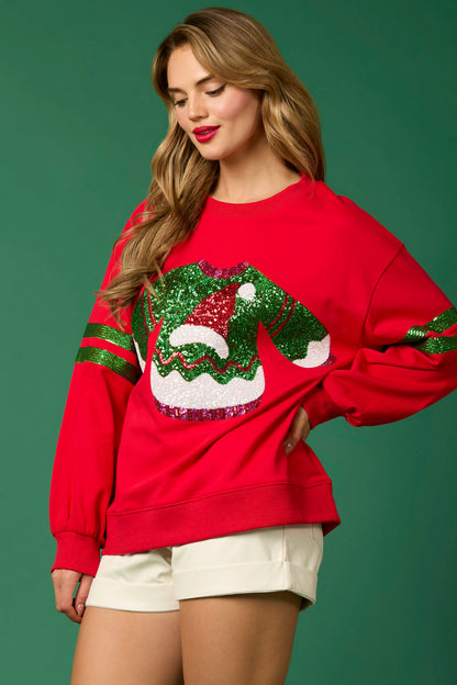Autumn Winter Women Clothing Christmas Sequined round Neck Top Casual Sweatshirt Women