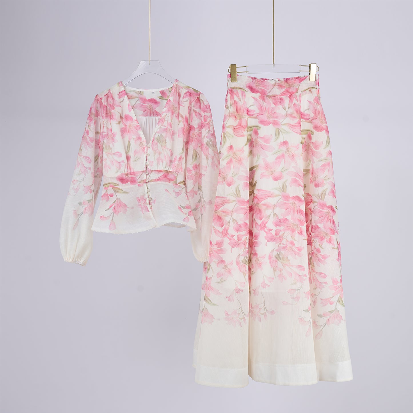 Women Beach Style Long Sleeved Silk Linen Buttoned Design Cardigan And Skirt Two Piece Sets