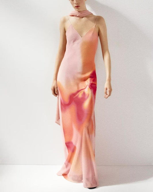 Women Temperamental Minority Printed Long Scarf Dress