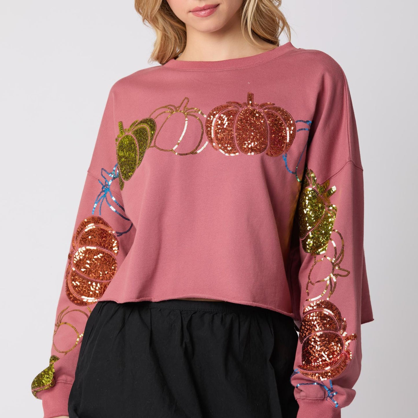 Autumn Winter Women Halloween Pumpkin Sequined Top Long Sleeve Pullover Hoodie Women