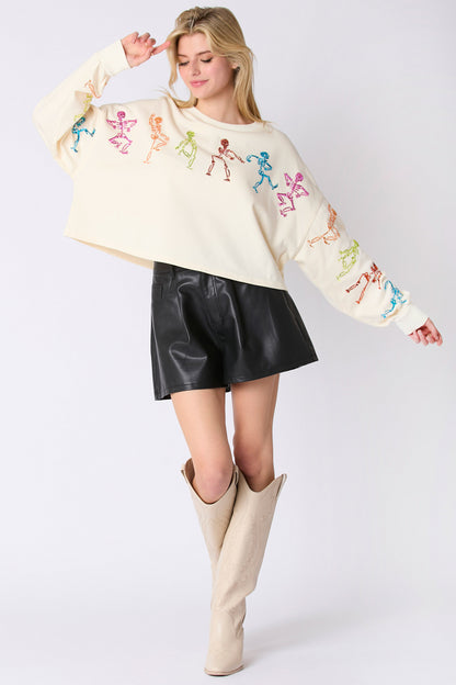 Autumn Winter Women Halloween Skull Sequined Top Loose Fitting Casual Pullover Women