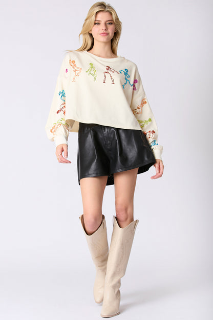 Autumn Winter Women Halloween Skull Sequined Top Loose Fitting Casual Pullover Women