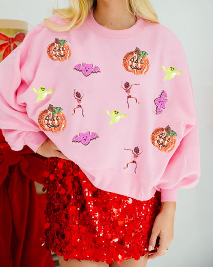 Autumn Winter Women Halloween Multicolor Sequ Loose Long Sleeve Sweatershirt round Neck Top