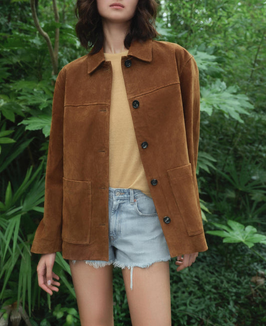 Women Clothing Collared Long Sleeve Suede Texture Jacket Varsity Jacket Jacket Women