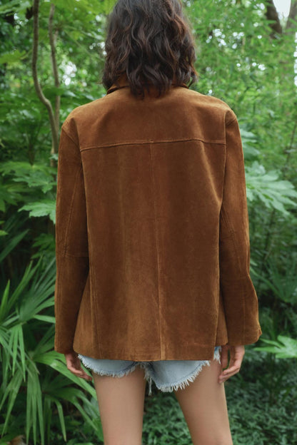 Women Clothing Collared Long Sleeve Suede Texture Jacket Varsity Jacket Jacket Women