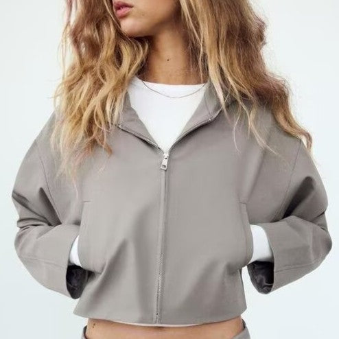 Women Clothing Autumn Design Hooded Short Jacket