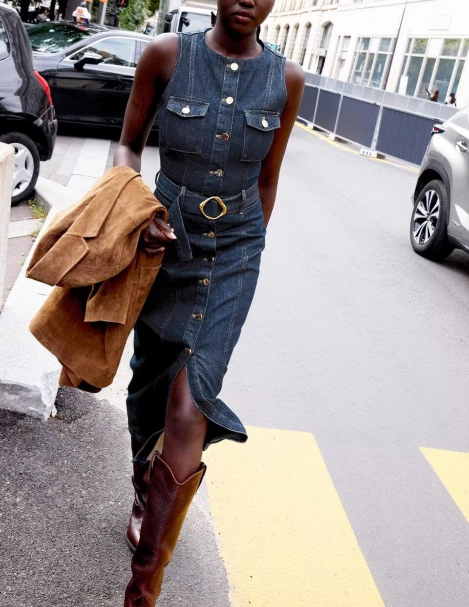 Women Wear Wild with Belt Denim Dress
