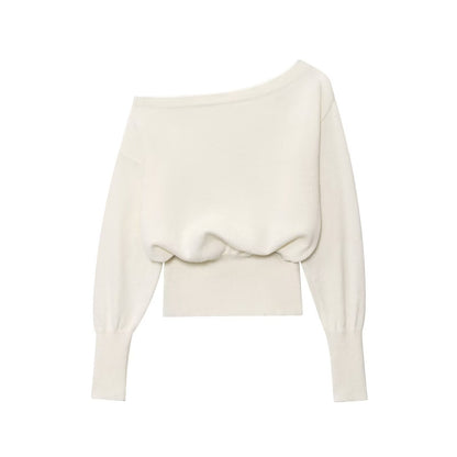 Elegant Women off Shoulder Loose Slim off Shoulder Bottoming Sweater
