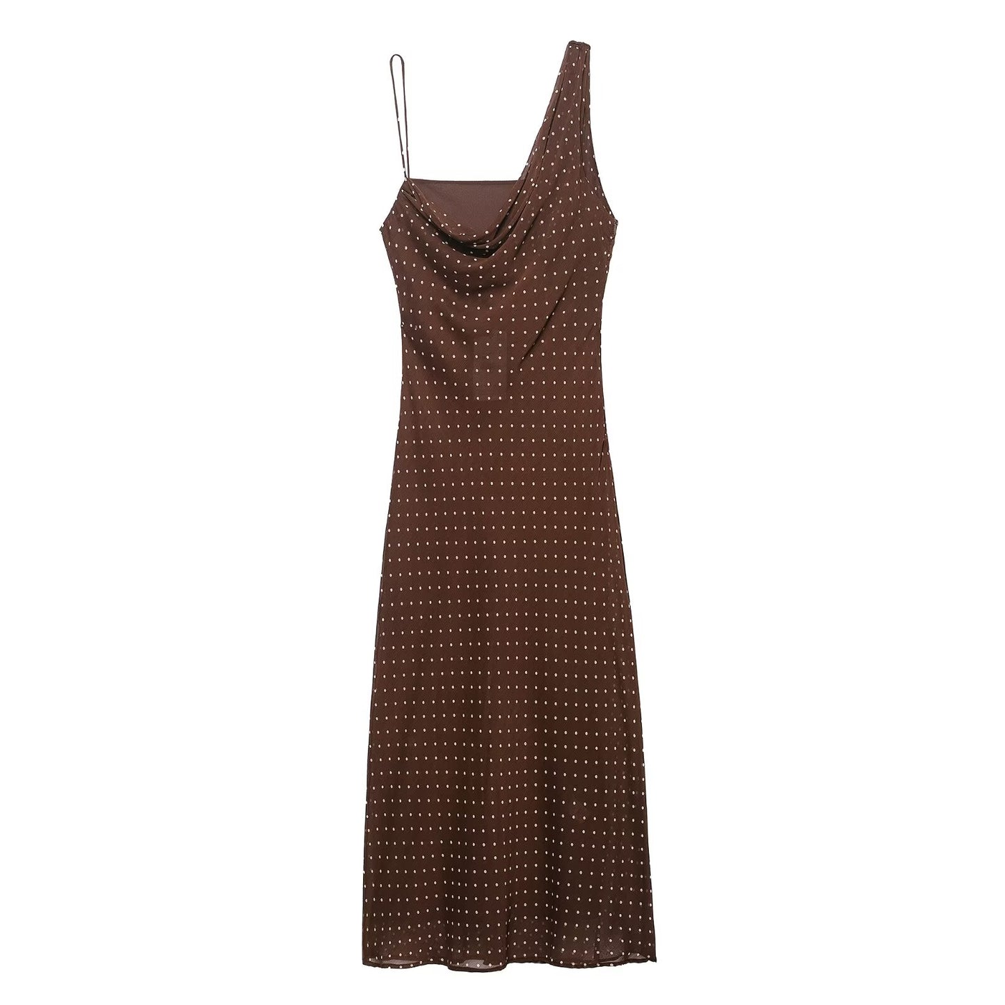 Autumn Simple Pleated Neckline Polka Dot Dress