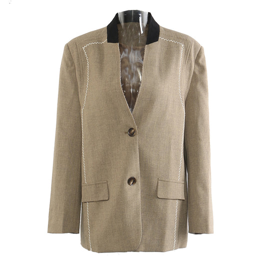 Autumn Winter Color Matching Burr Special Machine Craft Personality Blazer Tops