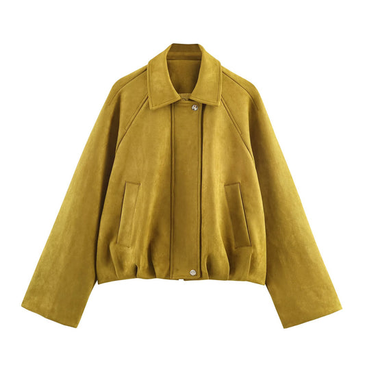 Fall All Matching Loose Casual Jacket Ginger Suede Polo Collar Jacket
