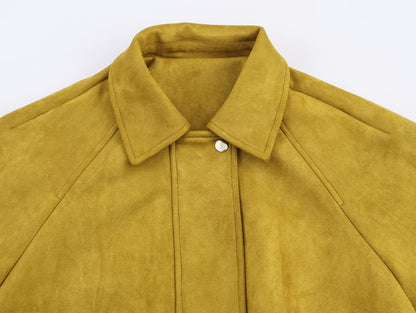 Fall All Matching Loose Casual Jacket Ginger Suede Polo Collar Jacket