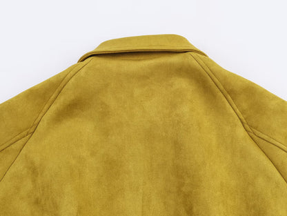 Fall All Matching Loose Casual Jacket Ginger Suede Polo Collar Jacket