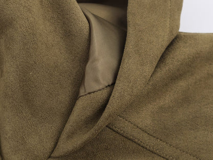 Women Clothing Autumn All Match Stand Collar Suede Effect Hooded Jacket Coat