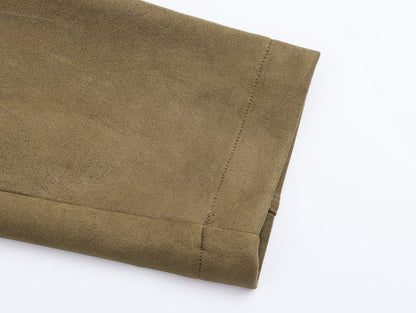 Women Clothing Autumn All Match Stand Collar Suede Effect Hooded Jacket Coat