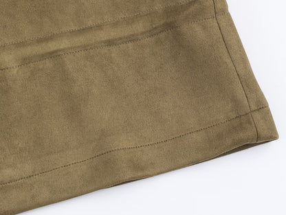 Women Clothing Autumn All Match Stand Collar Suede Effect Hooded Jacket Coat