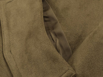 Women Clothing Autumn All Match Stand Collar Suede Effect Hooded Jacket Coat