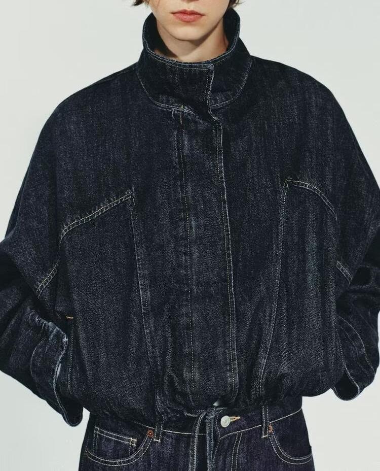 Simple Short Bat Sleeve Denim Jacket Coat