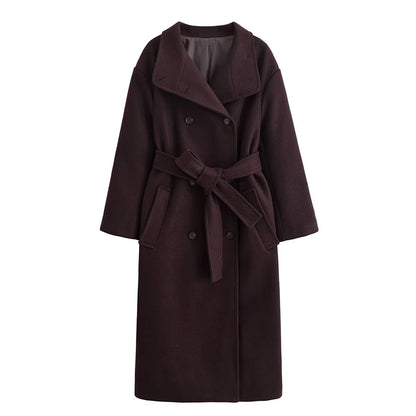 Women Clothing Autumn Urban High Elegance Retro Woolen Overcoat Coat