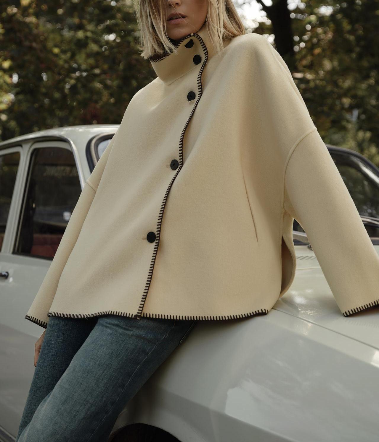 Autumn Women Wear Turtleneck Silk Thread Loose Long Sleeve Jacket