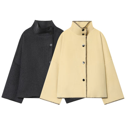 Autumn Women Wear Turtleneck Silk Thread Loose Long Sleeve Jacket