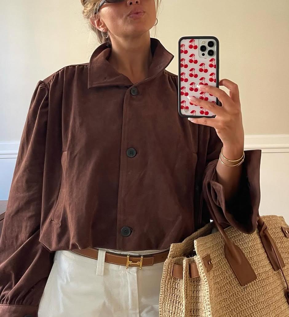 Elegant Women Clothing Solid Color Suede Pleated Stand Collar Coat